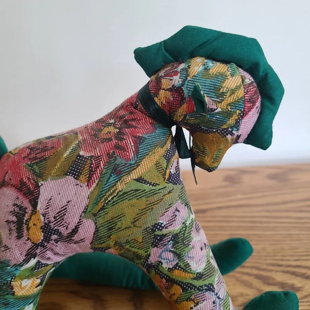 Vintage Cloth Handcrafted Mini Rocking Horse Plush Floral Fabric Tapestry Look